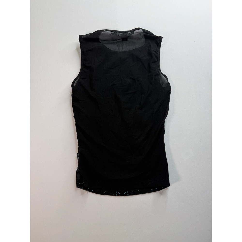 Y2K Vintage Rampage Mesh Tank Top Women's Small Black Blue Floral Dot Sleeveless - Picture 6 of 9